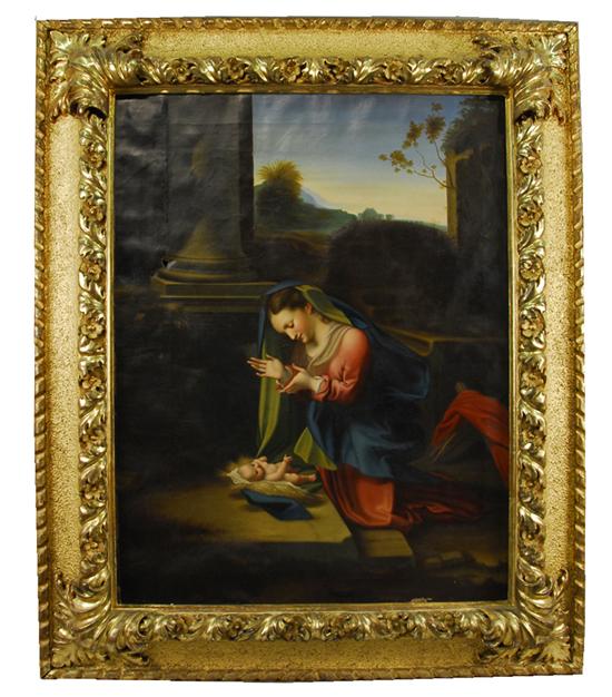 Appraisal: OLD MASTER STYLE th century KNEELING MADONNA ATTENDING THE INFANT