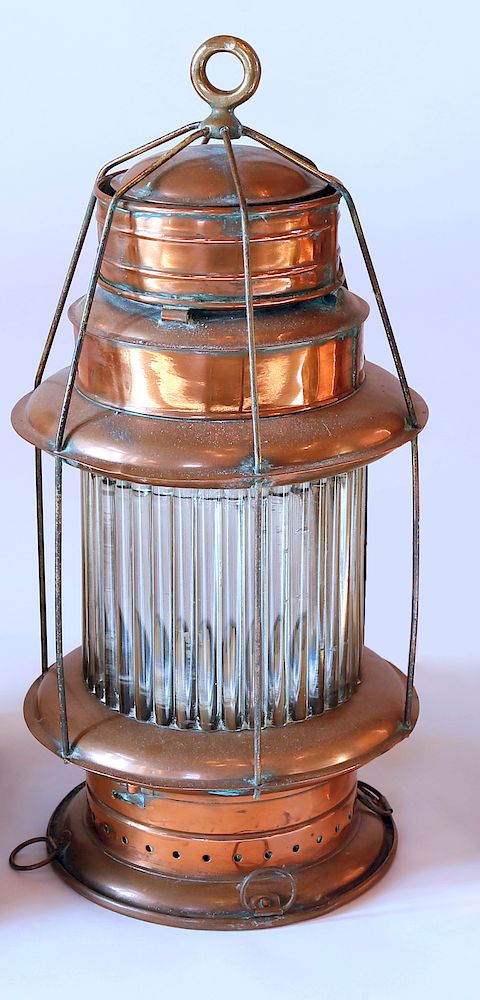 Appraisal: Copper Ship's Lantern Exclusive on Bidsquare Copper Ship's Lantern withFresnel