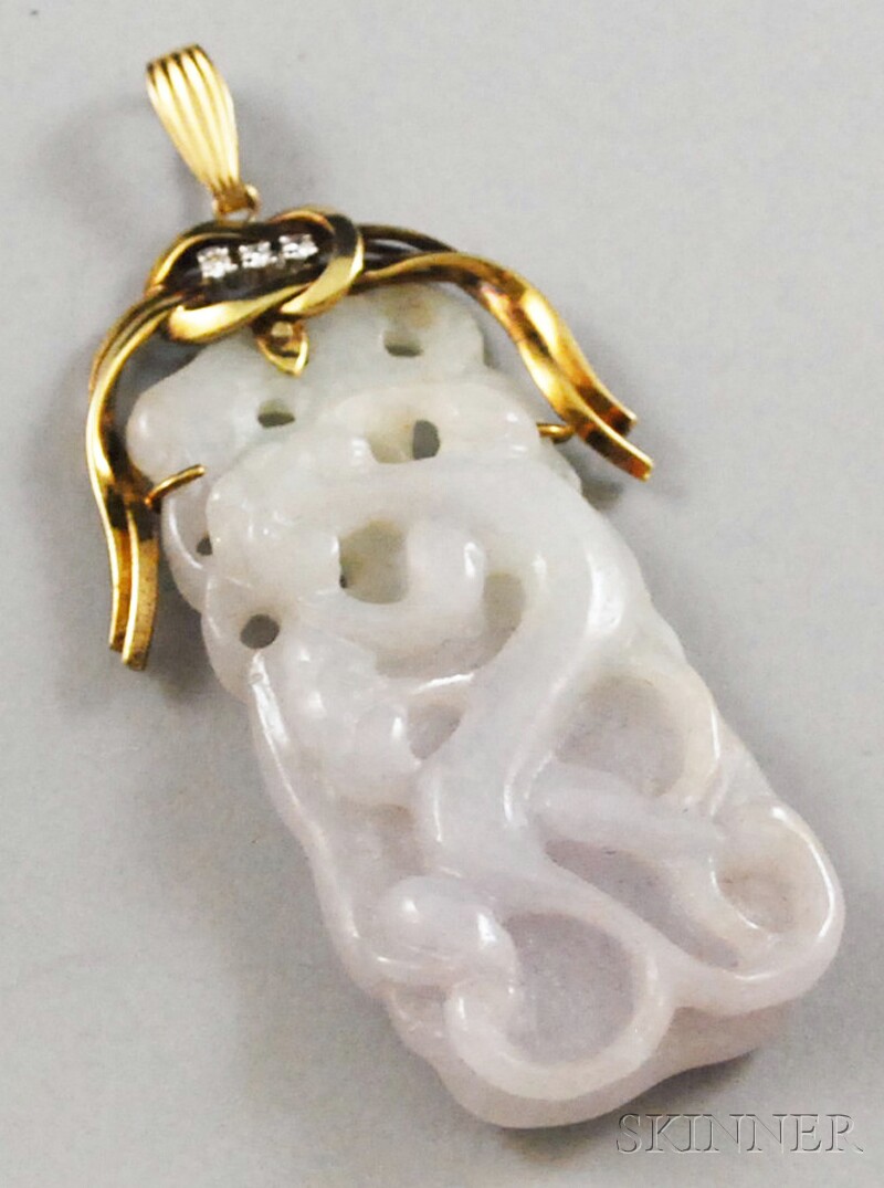 Appraisal: Lavender Jade Pendant with kt Gold and Diamond Mount the