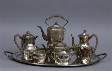 Appraisal: CRICHTON BROS MONOGRAMMED SILVER EIGHT-PIECE TEA AND COFFEE SERVICE AND