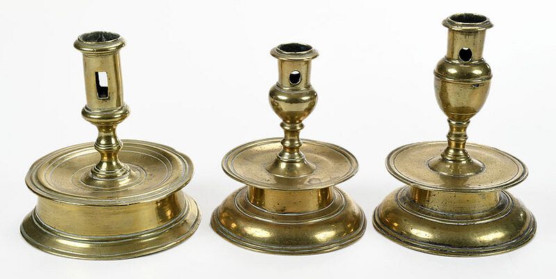 Appraisal: Three European Brass Candlesticks possibly Spanish th th century two