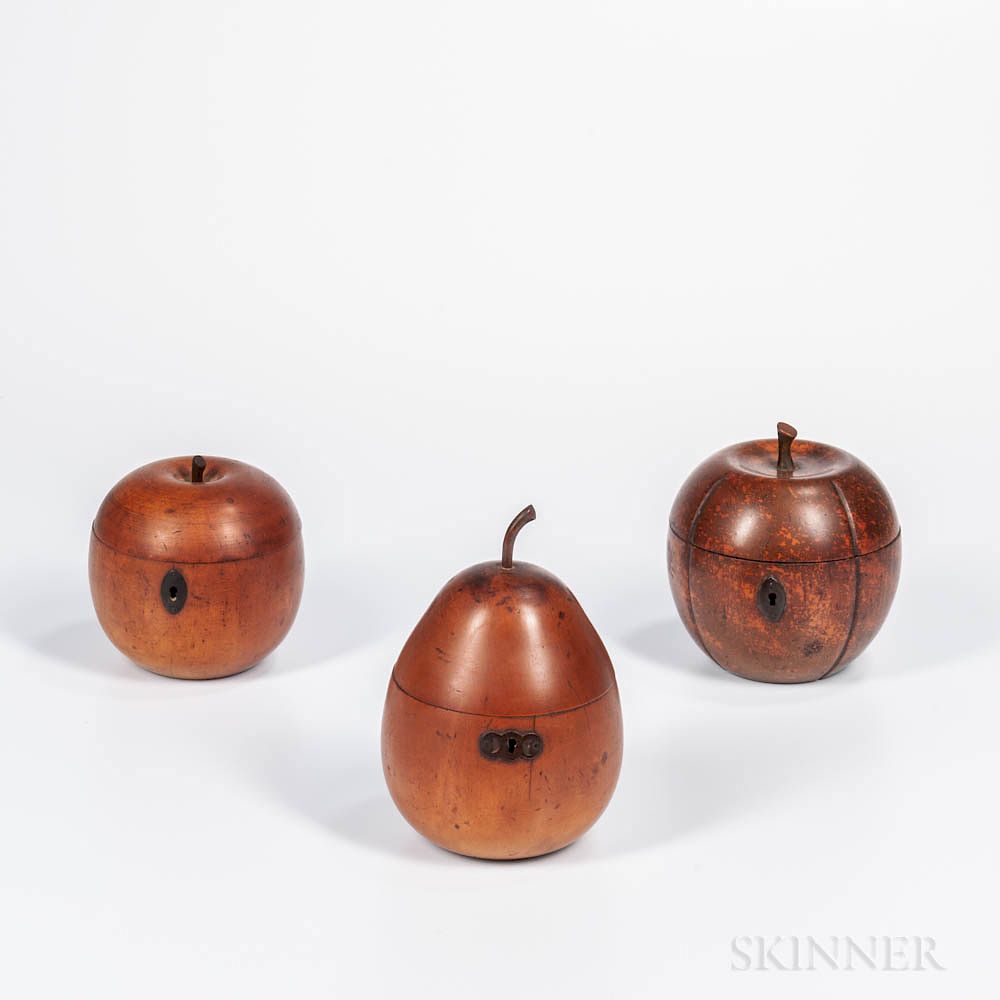 Appraisal: Three Fruit-form Tea Caddies Three Fruit-form Tea Caddies th century