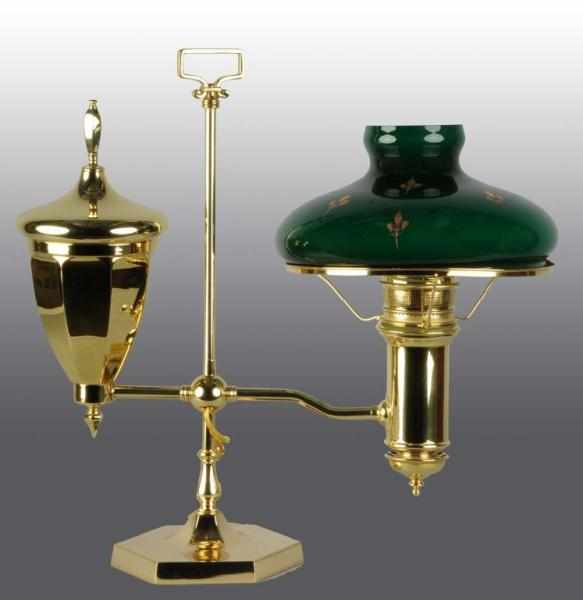 Appraisal: Polished Brass Student Lamp Description Circa With large kerosene canister