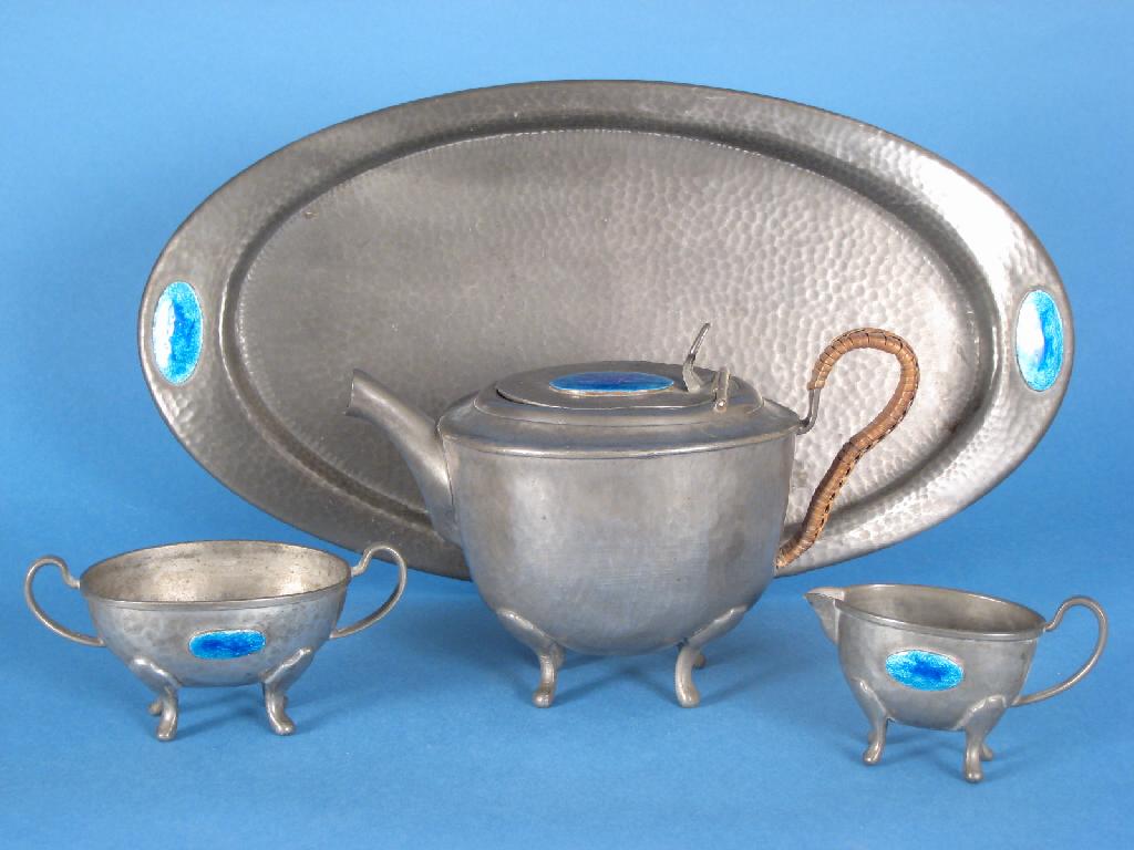 Appraisal: A Liberty's type arts and crafts pewter Tea Set on