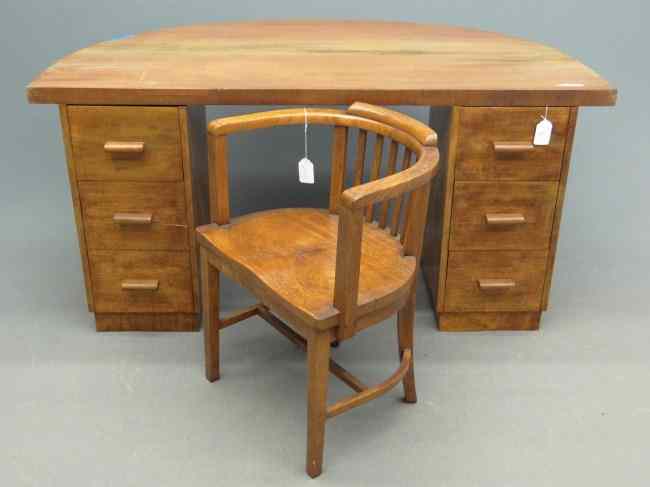 Appraisal: Art Deco round desk with chair Desk top '' x