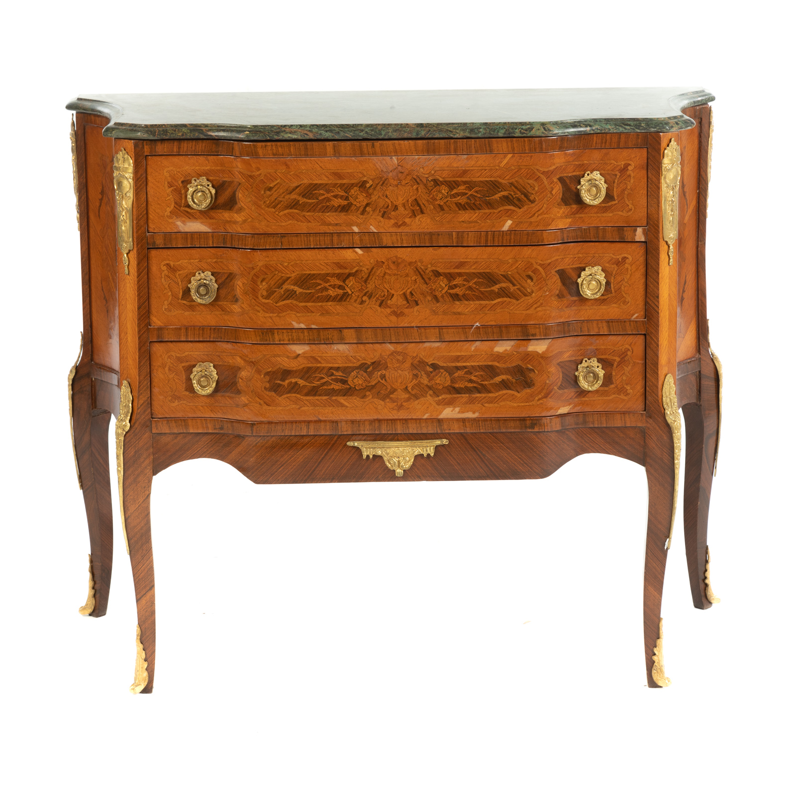 Appraisal: LOUIS XV STYLE MARBLE TOP COMMODE th century with green