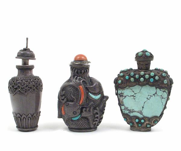 Appraisal: A group of three metal snuff bottles two with colored