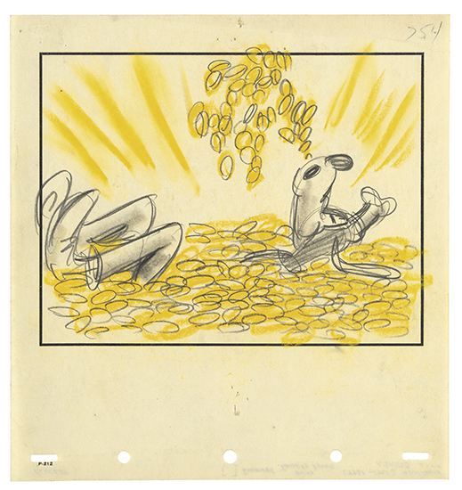 Appraisal: WALT DISNEY STUDIOS Two concept drawings Mickey with Coins Goofy