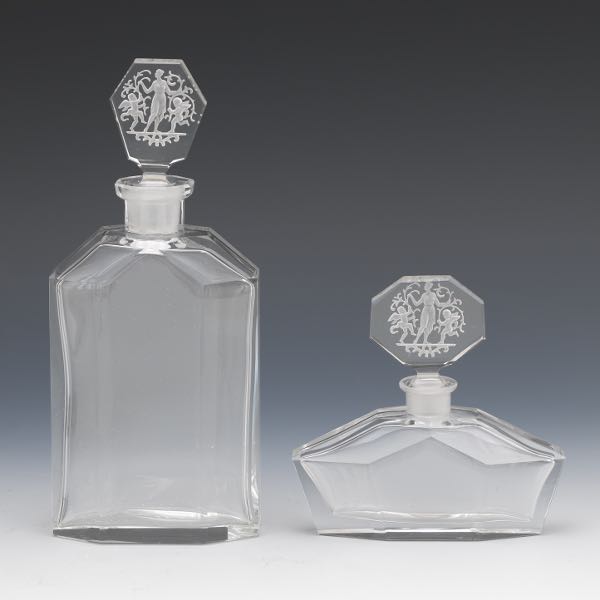 Appraisal: TWO HOFFMAN VANITY GLASS PERFUME BOTTLES DIANA AND ANGELS x