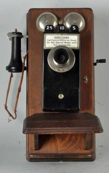 Appraisal: Western Electric P Plain Front Telephone Circa Oak With coin