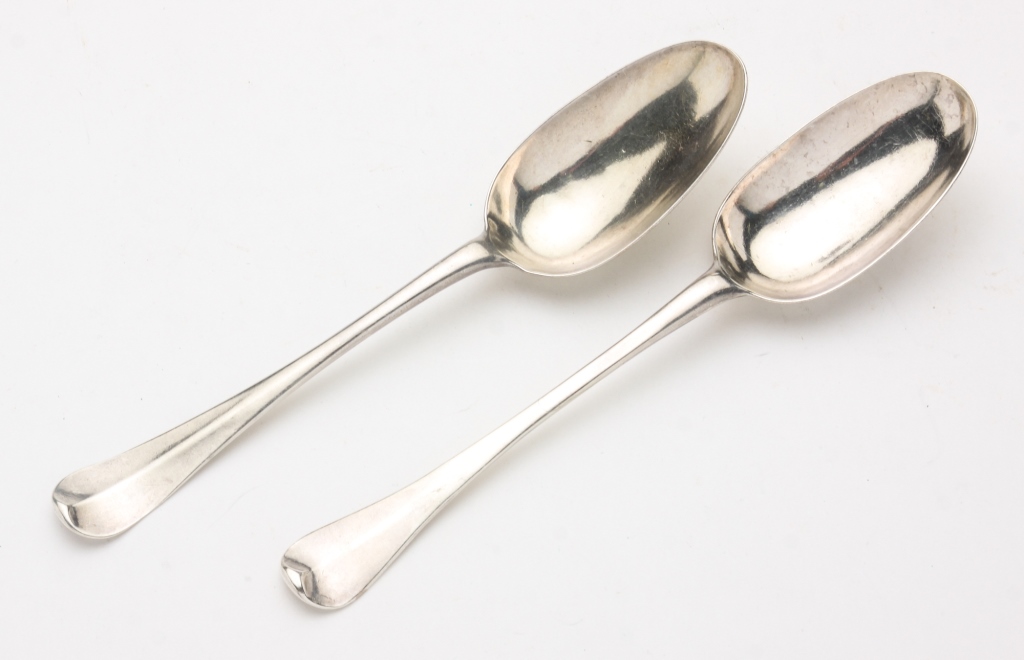 Appraisal: TWO CONTINENTAL STERLING SILVER SPOONS Late th century Large bowls