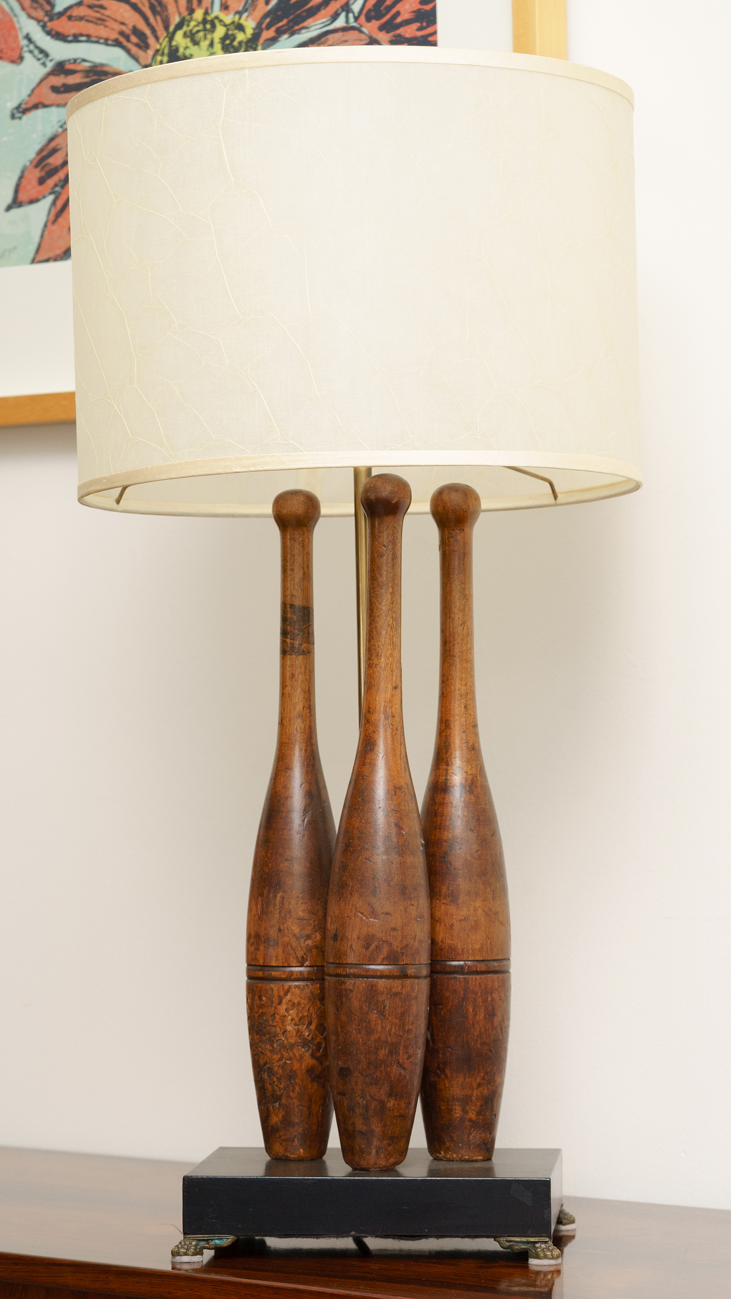 Appraisal: A BESPOKE LAMP FEATURING AMERICAN INDIAN CLUBS Parchment shade working