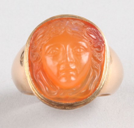 Appraisal: K rose gold one x mm carved carnelian face size