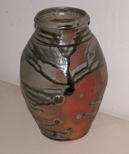 Appraisal: Woodfired Vase Ceramic on Ceramic Huffman Dale x x inches