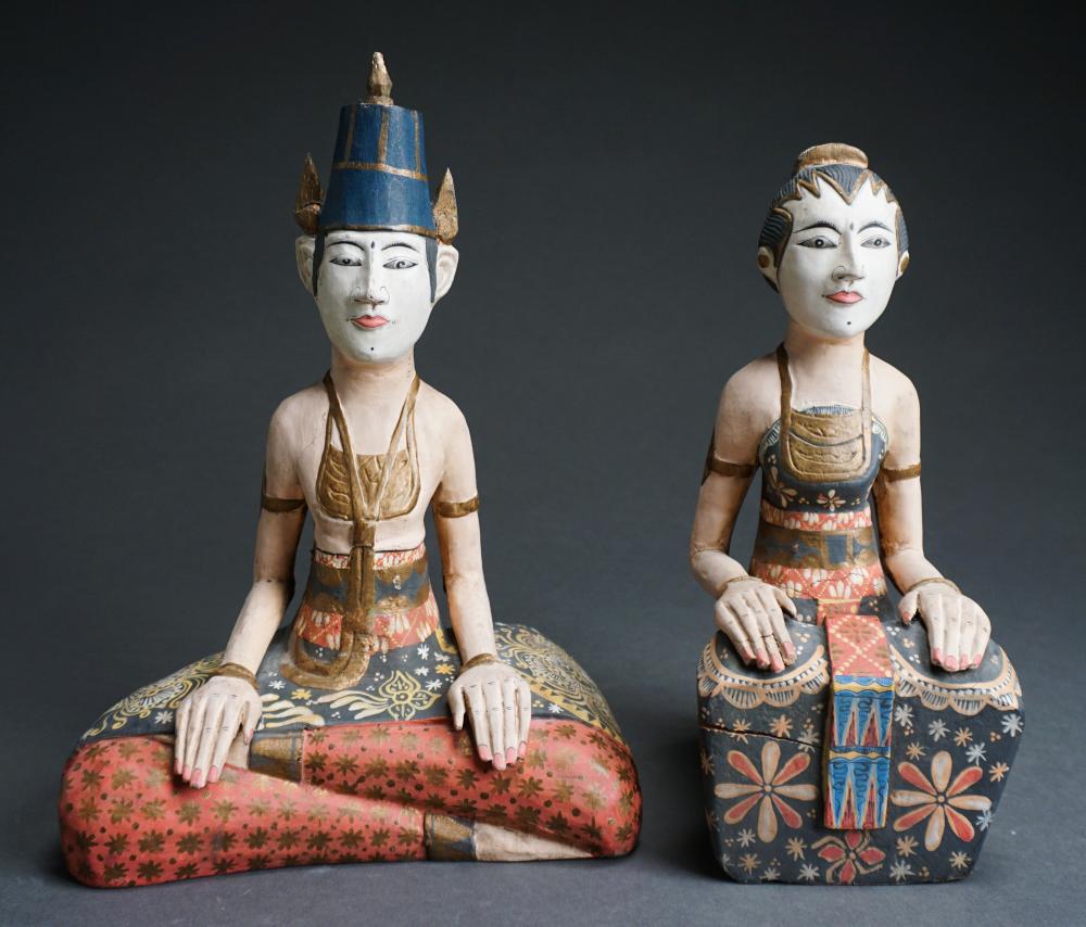 Appraisal: Two Southeast Asian Painted Wood Figures of Man and Woman