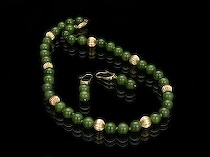 Appraisal: Nephrite Jade and Gold Bead Necklace with Matching Earrings K