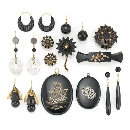 Appraisal: Group of Antique Black Onyx and Glass Jewelry Estimate -