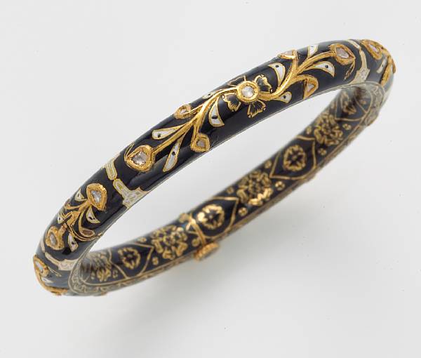 Appraisal: An enamel and diamond bangle bracelet Indian mounted in high