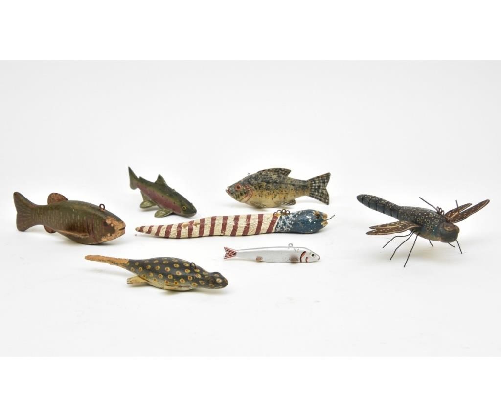 Appraisal: Seven folk art Minnesota ice fishing lures including a pike