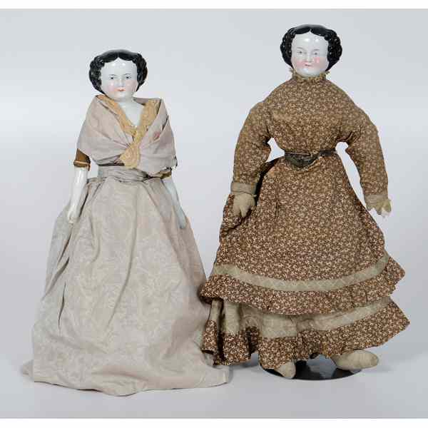 Appraisal: Large Porcelain Head Dolls German th century Two dolls with