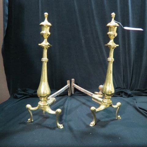 Appraisal: Brass Andirons fancy feet urn top