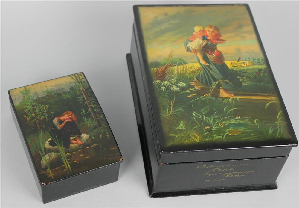 Appraisal: FEDOSKINO SCHOOL RUSSIAN LACQUER BOX DATED CHILDREN RUNNING FROM THE