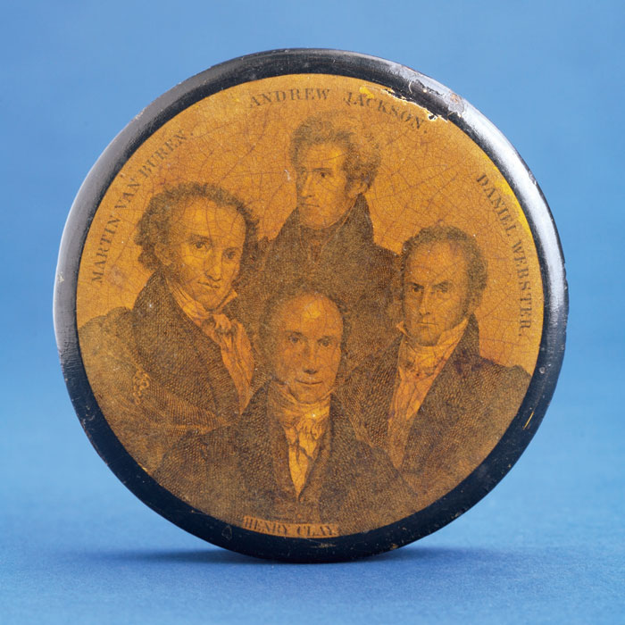 Appraisal: PAPIER MACHE SNUFF BOX WITH ENGRAVING OF MARTIN VAN BUREN