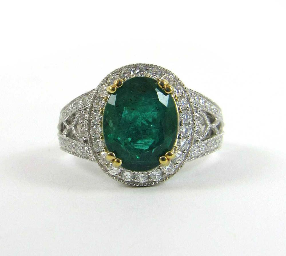 Appraisal: EMERALD DIAMOND AND FOURTEEN KARAT GOLD RING with EGL Gemstone