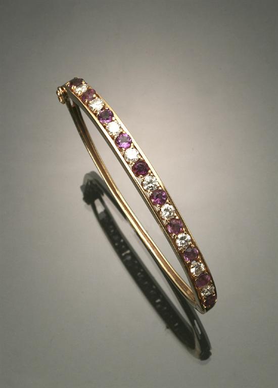 Appraisal: -Karat Yellow-Gold Diamond and Amethyst Bangle Bracelet The top portion