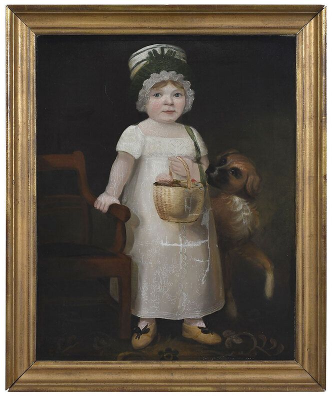 Appraisal: American School th century Young Girl with her Dog unsigned