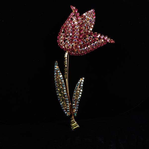 Appraisal: GIANT Austrian diamante crystal Tulip Flower Brooch Pin Marked Austria