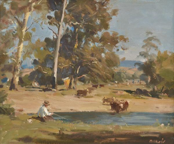 Appraisal: WILLIAM DARGIE - Fishing at Taggerty oil on canvas WILLIAM