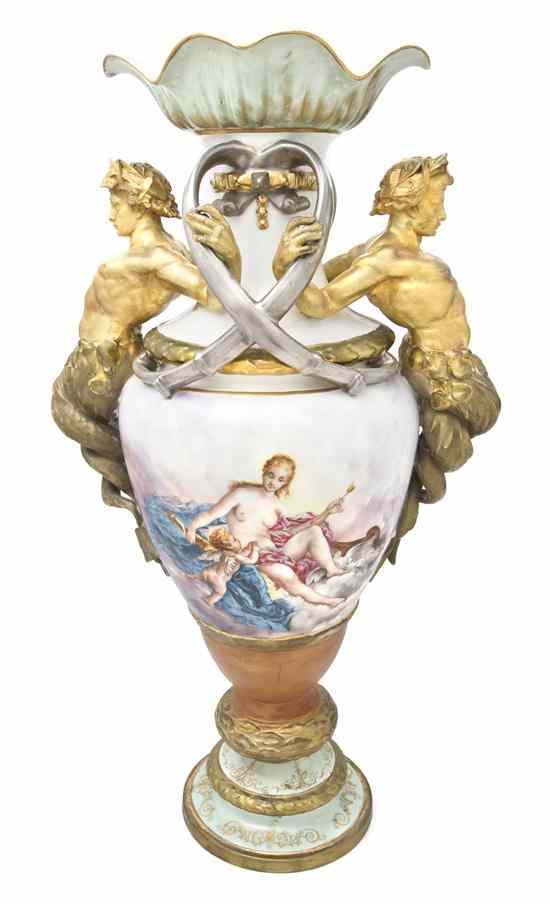 Appraisal: A Continental Porcelain Urn of baluster form having applied gilt