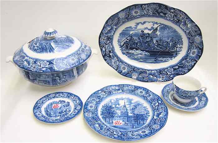 Appraisal: PIECE SET STAFFORDSHIRE IRONSTONE CHINA ''Liberty Blue'' pattern historic colonial