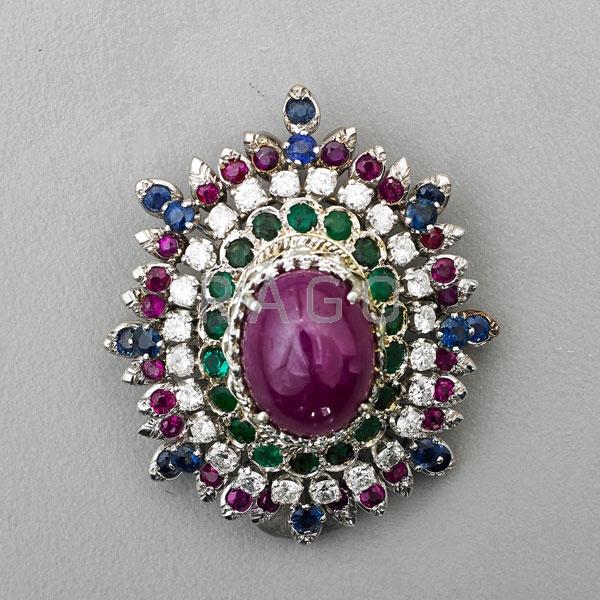 Appraisal: PRECIOUS GEMSTONE AND DIAMOND K GOLD PENDANT Condition Report