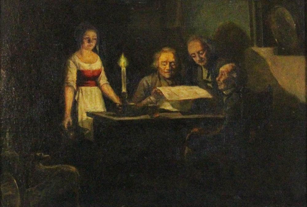 Appraisal: DUTCH TH CENTURY INTERIOR SCENE WITH FIGURES READING A NEWSPAPER