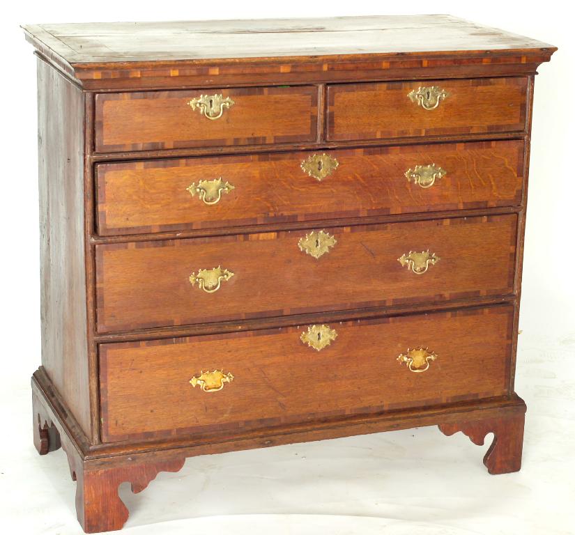 Appraisal: th CENTURY MAHOGANY CROSSBANDED OAK CHEST OF DRAWERS the rectangular