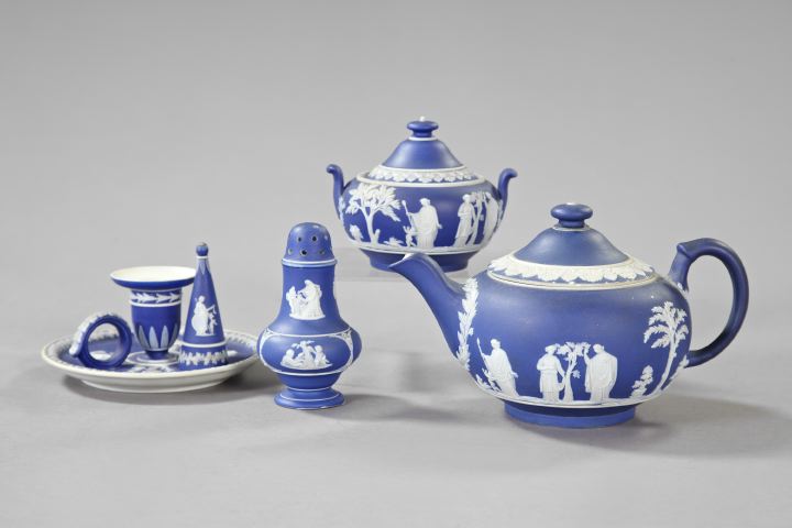 Appraisal: Four-Piece Collection of Wedgwood Royal Blue Jasperware consisting of a