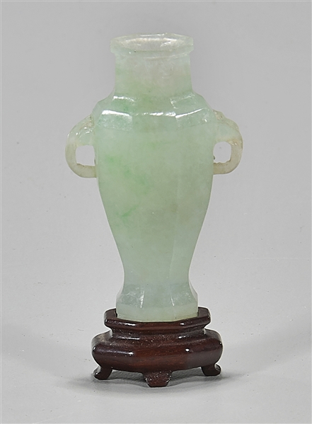 Appraisal: Chinese miniature translucent jade vase with stand H overall approx