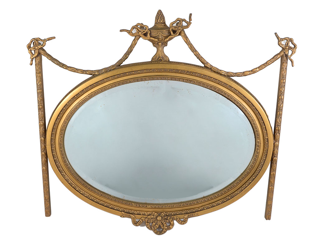 Appraisal: FRENCH EMPIRE GESSO WALL MIRROR Center urn crest bellflower garland