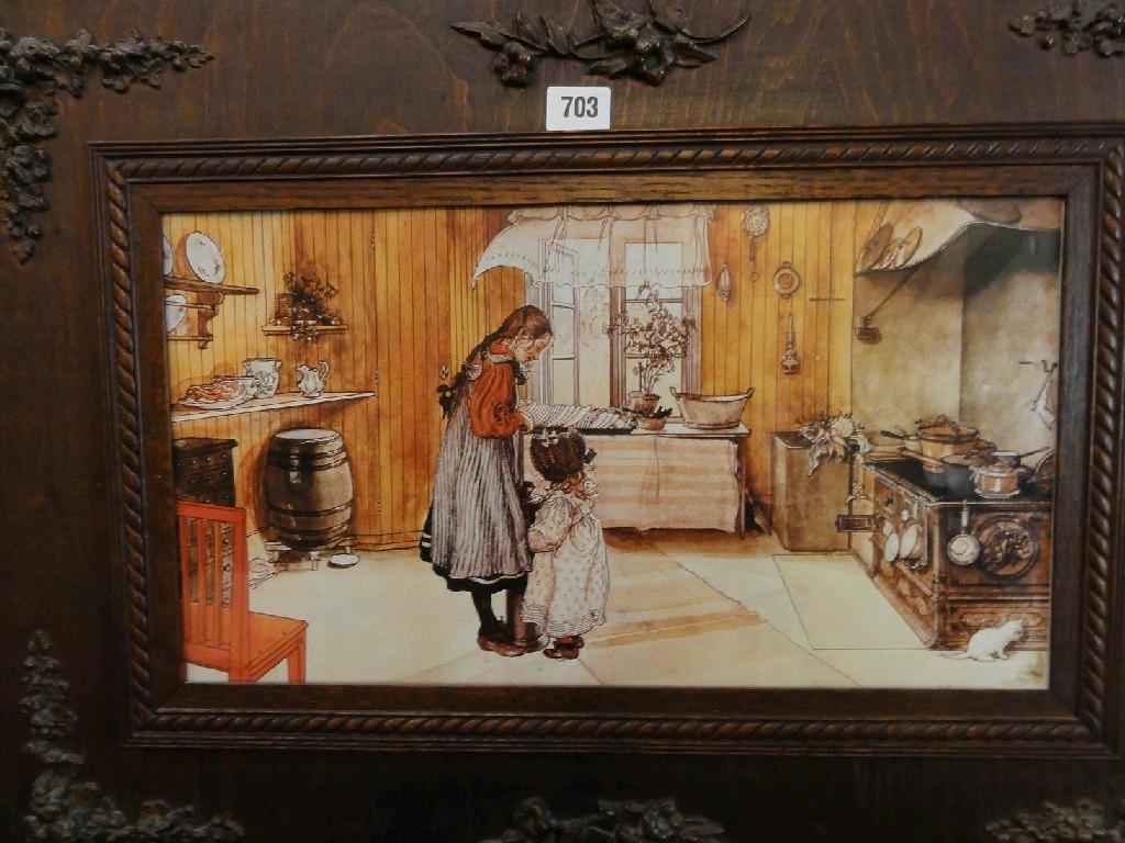 Appraisal: A coloured print of a Swedish interior scene with children