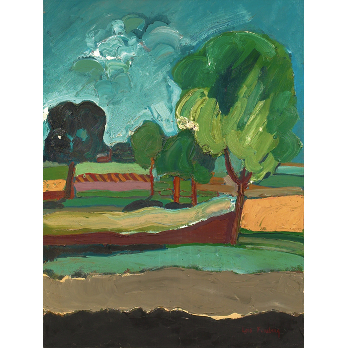 Appraisal: Lois Fineberg Trees with Small Striped Field oil on canvas