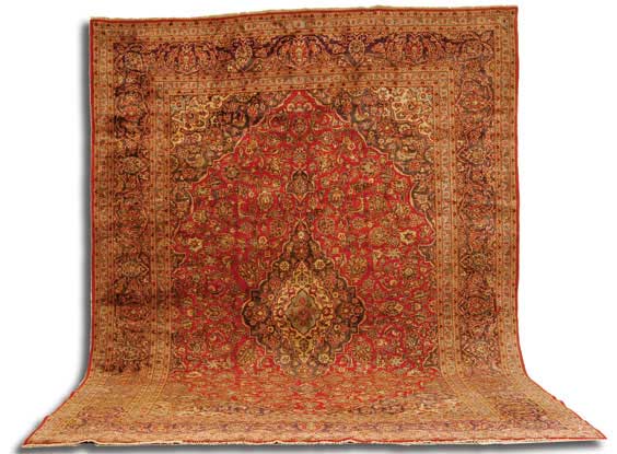 Appraisal: PERSIAN KASHAN WOOL RUG Semi-antique Persian Kashan wool rug with