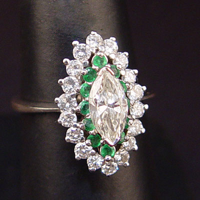 Appraisal: MARQUISE DIAMOND EMERALD RING K white gold ring with a