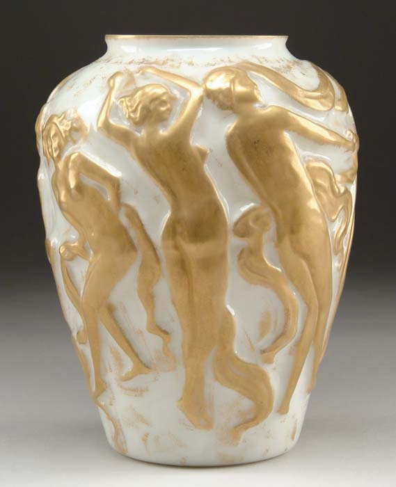 Appraisal: LARGE PHOENIX PAN WITH NUDES VASE Body of the vase