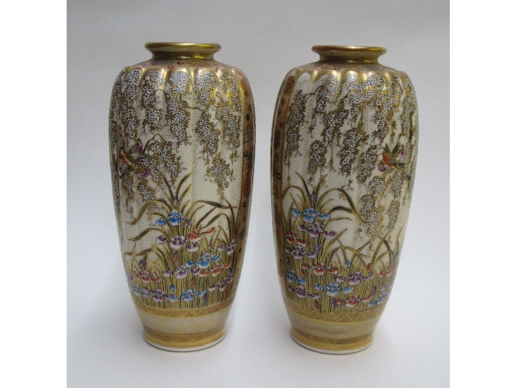 Appraisal: A pair of Satsuma fluted vases decorated with irises chrysanthemum