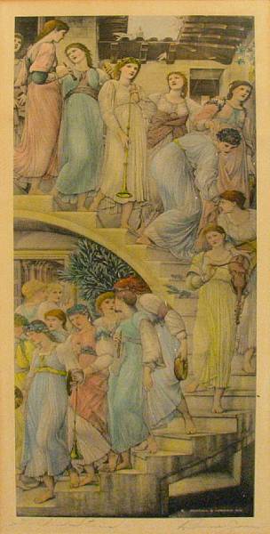 Appraisal: After Edward Burne-Jones Golden Stairs Reproduction with handcoloring bears signature