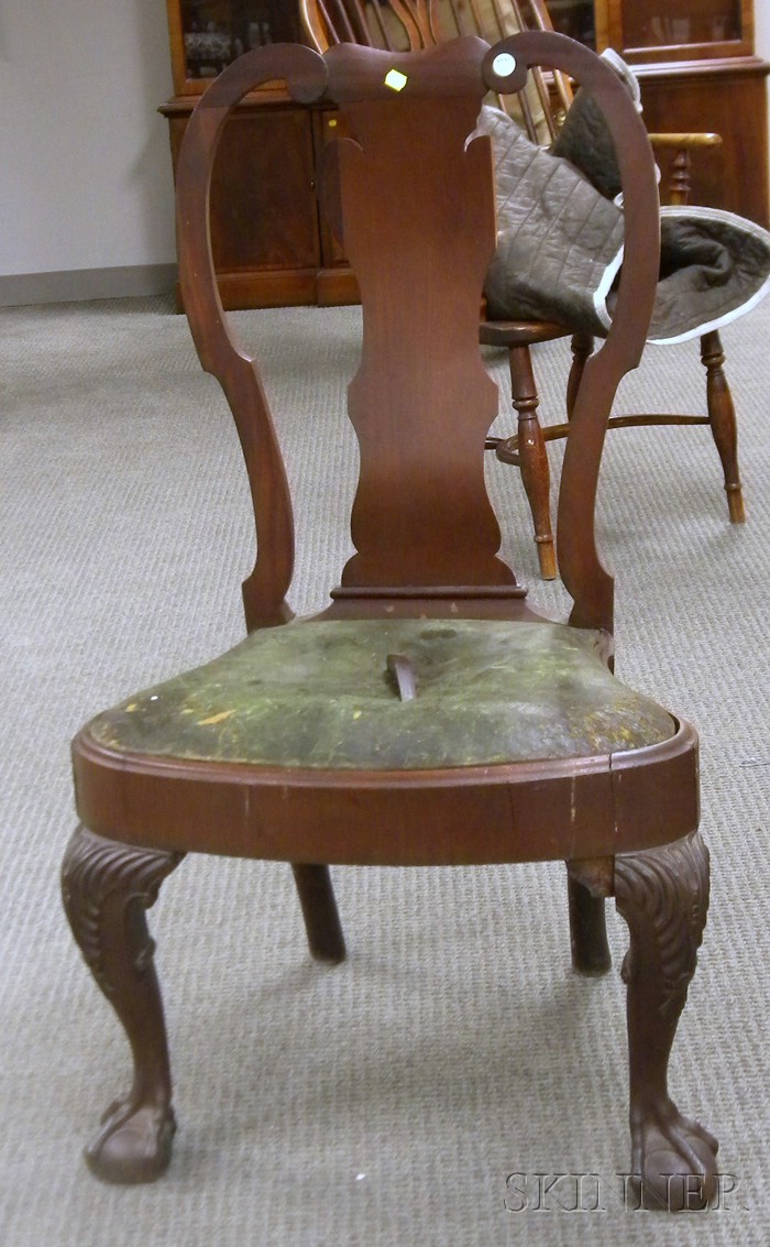 Appraisal: Chippendale-style Carved Mahogany and Mahogany Veneer Side Chair with Upholstered