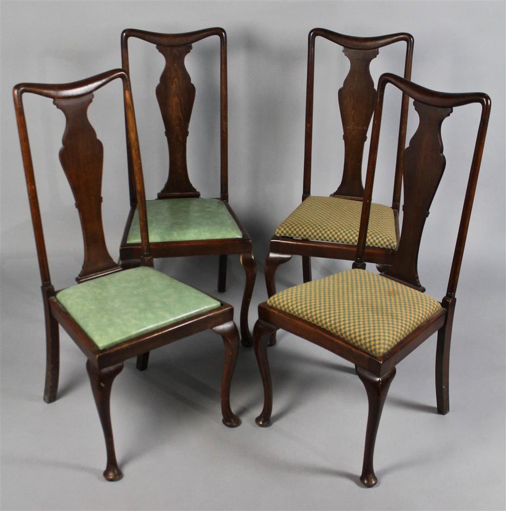 Appraisal: SET OF FOUR QUEEN ANNE STYLE MAHOGANY CHAIRS with shaped