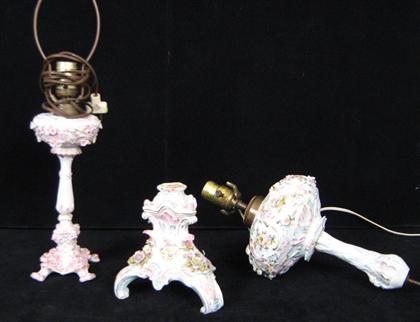 Appraisal: Two Dresden style porcelain lamps With applied flower decoration and